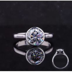Round Brilliant Cut Grey Color Moissanite Bezel Set Solitaire Engagement Ring