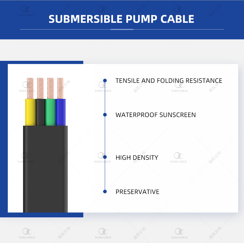 PVC/ rubber Four Core Flat Submersible Pump Cable